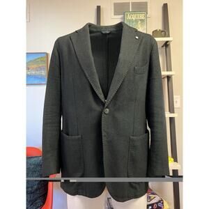 L.B.M. 1911 Forest Green / Black Wool-Cotton Diamond Weave Sport Coat – EU 56R